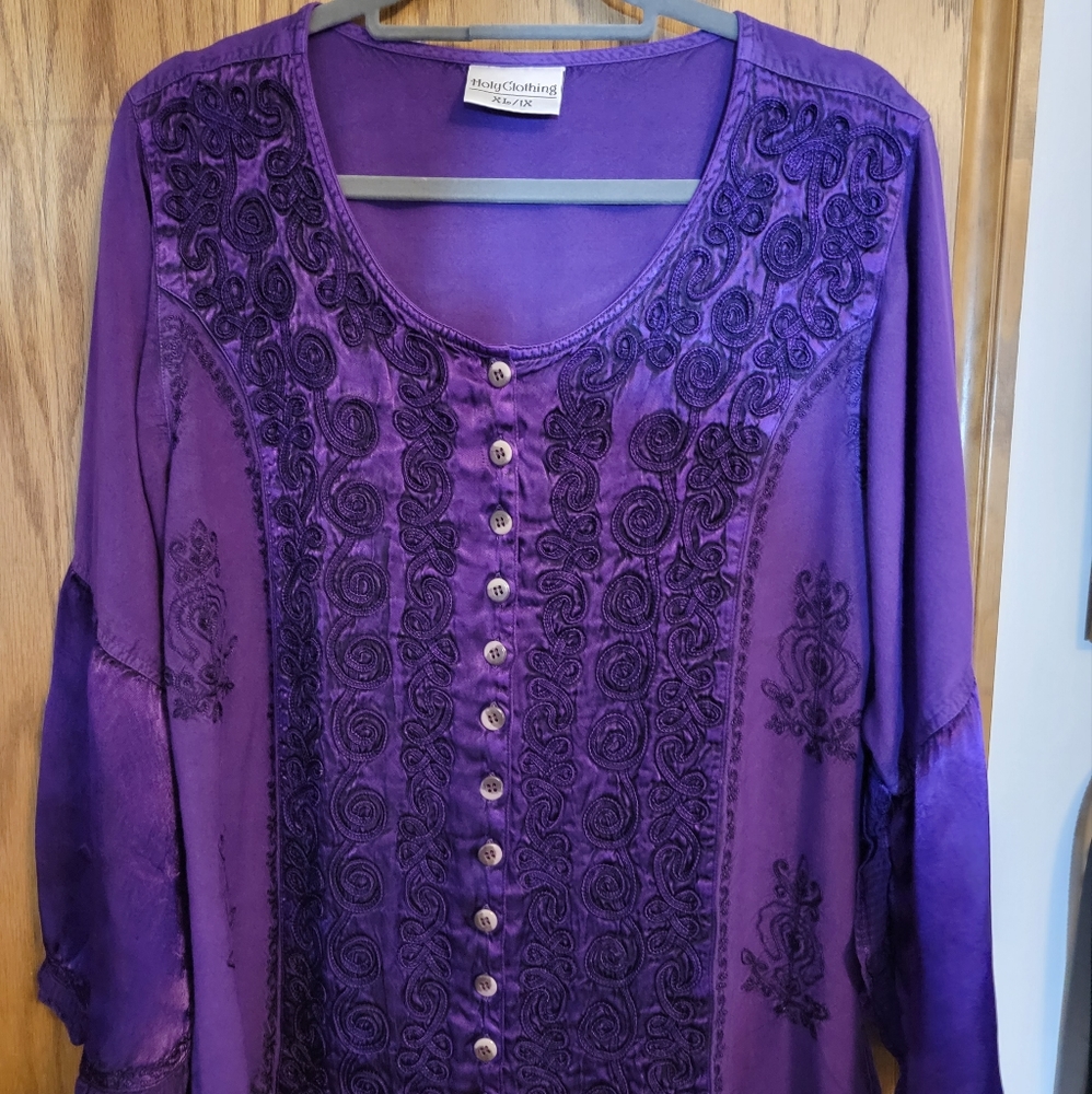 Holy Clothing XL / 1X 14-16 Mystic Purple Button Up Shirt Blouse Long Sleeve